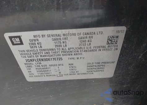 2013 Chevrolet Equinox Ls z USA, uszkodzony, nr VIN 2GNFLCEK9D6176725